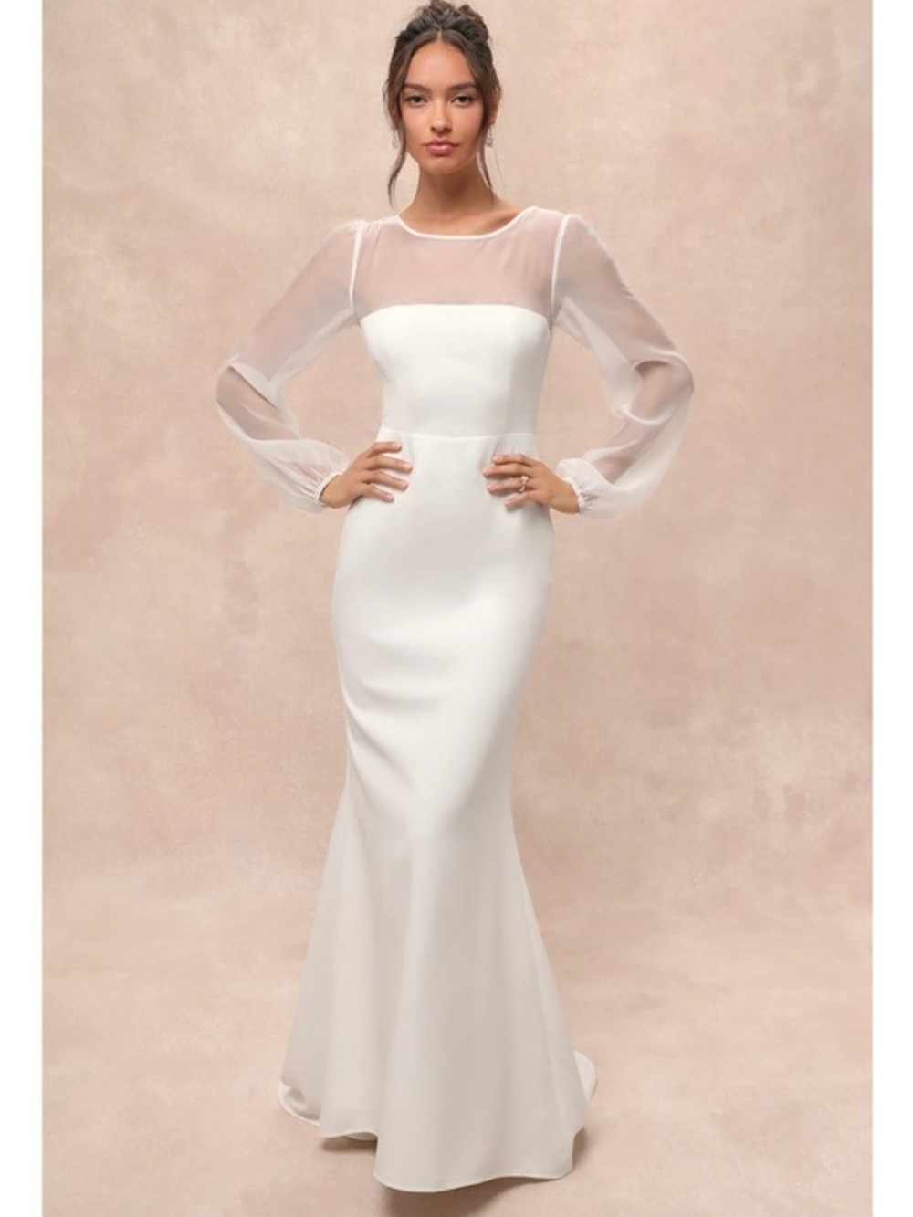 NWT Lulu’s Immaculate Romance White Sheer Organza Long Sleeve Maxi Wedding Dress